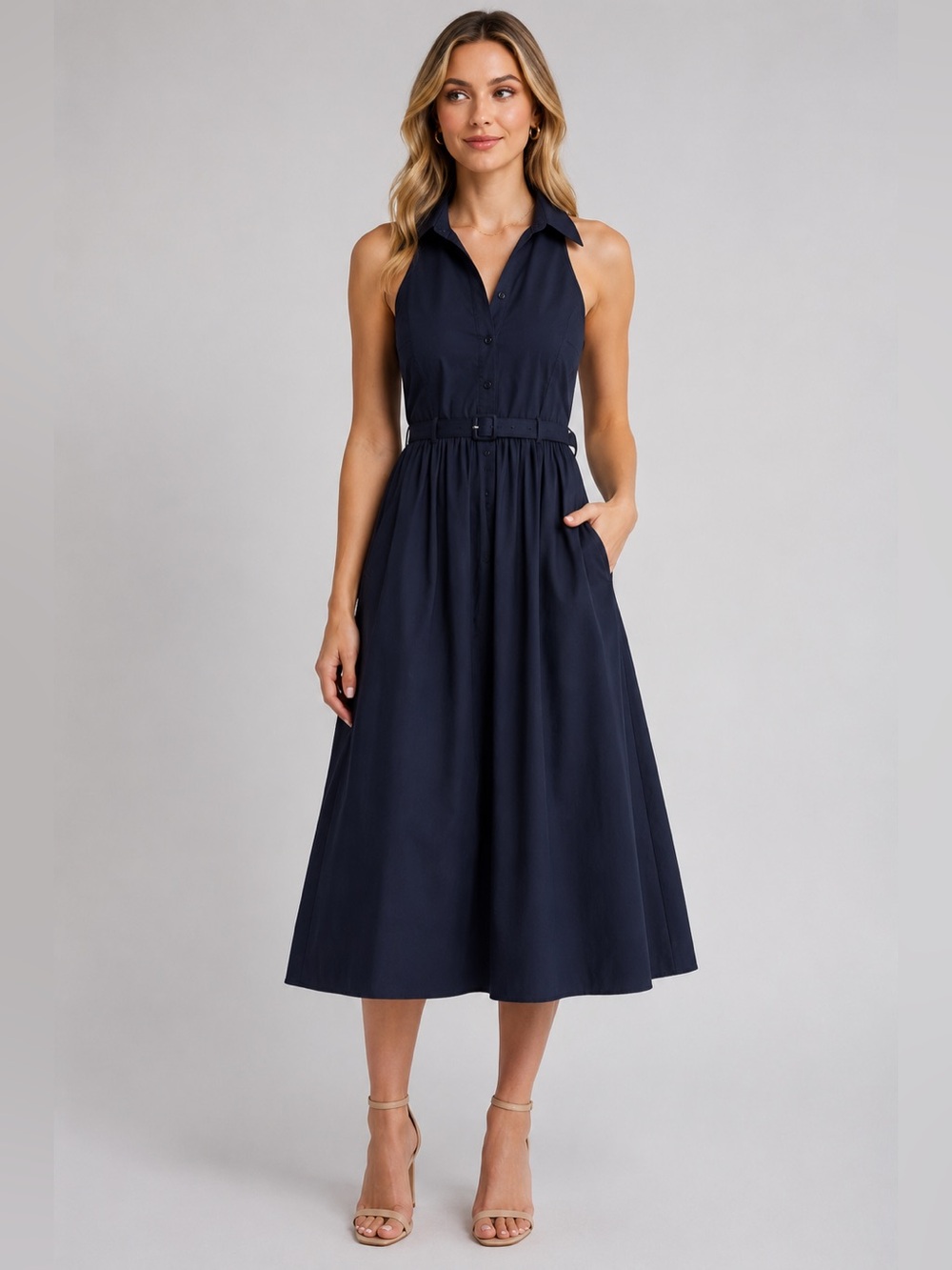 Likely Garvey Belted Sleeveless Shirtdress B2663